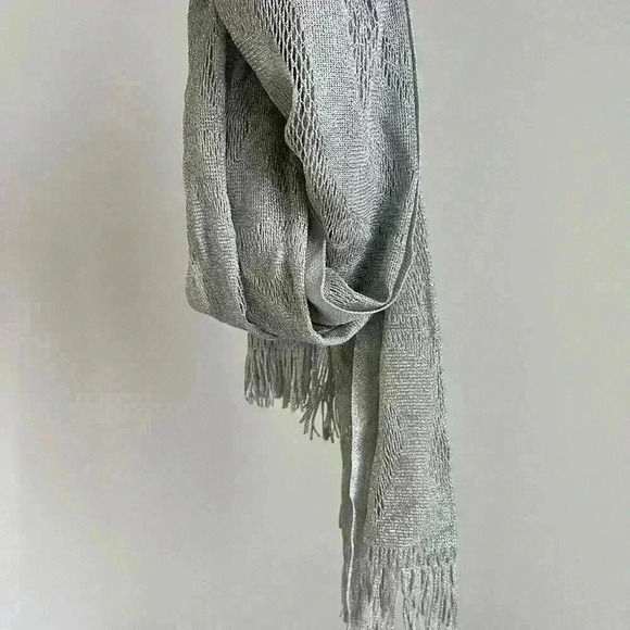 Vintage Manifattura Silver Gray Glittery Formal  Knit Scarf Italy Evening Wear - Picture 9 of 10